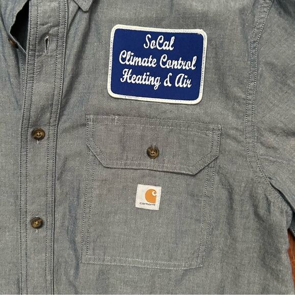 Carhartt Men's “Loose Fit” Blue Work Shirt, Lots of Patches, Size Large - Picture 3 of 11